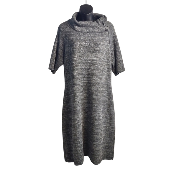 Liz Claiborne Dresses & Skirts - Liz Claiborne Women's Gray Silver Metallic Zipper Collar Mis Sweater Dress Sz L